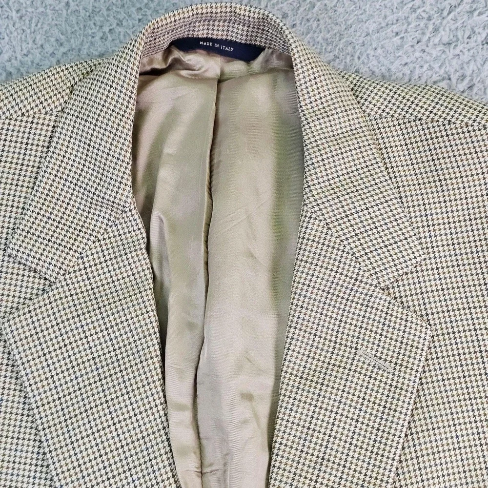 Brooks Brothers Sport Coat Mens 44 Beige Check Silk Wool Blazer Made In Italy